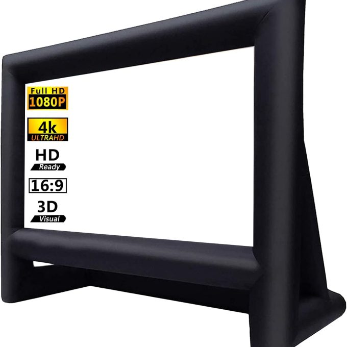 16FT Inflatable Movie Screen for Outdoor Projector – Front/Rear Projection, Quick Inflate with 180W Air Blower