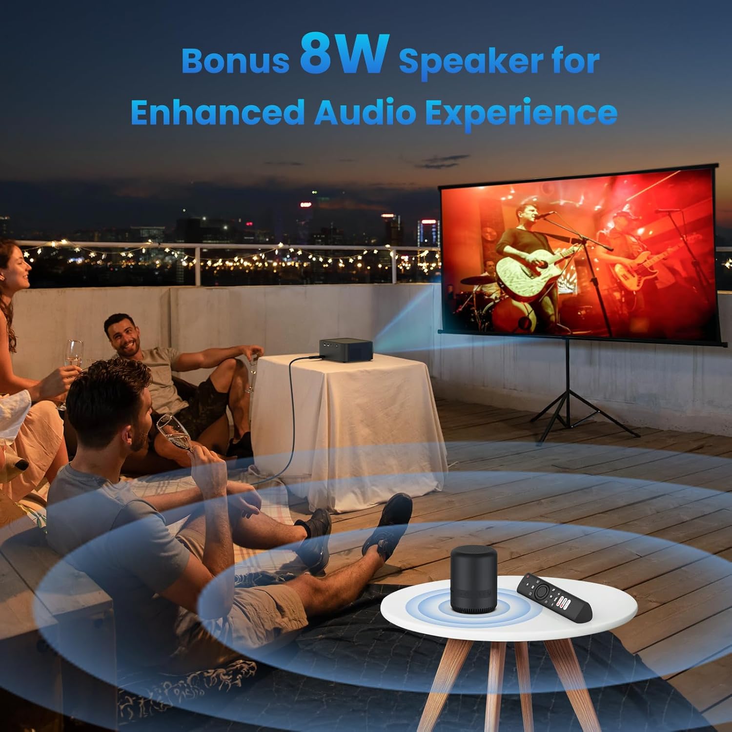 HAPPRUN Smart Projector mit WiFi und Bluetooth - Netflix-zertifiziert, 400 ANSI, Native 1080P, Dolby Audio