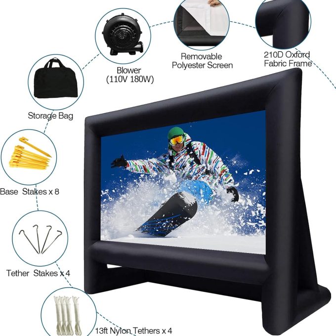 16FT opblaasbaar filmscherm voor buitenprojector - Projectie voor/achter, snel opblaasbaar met 180W luchtblazer