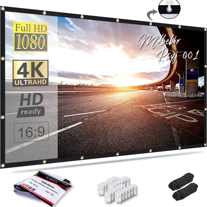 120-Zoll-Projektorleinwand - 16:9 faltbar, knitterfrei, tragbare Polyesterleinwand für Heimkino