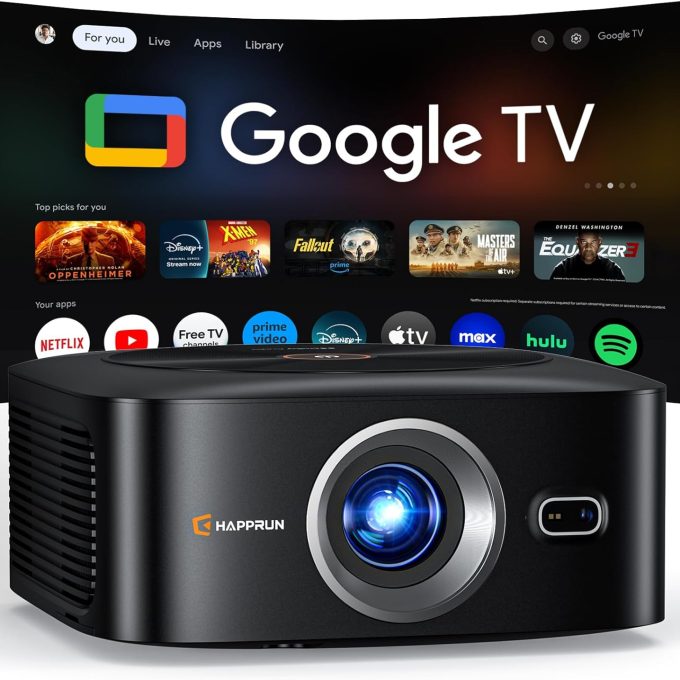 HAPPRUN Google TV 4K Smart Projector – 1500 ANSI