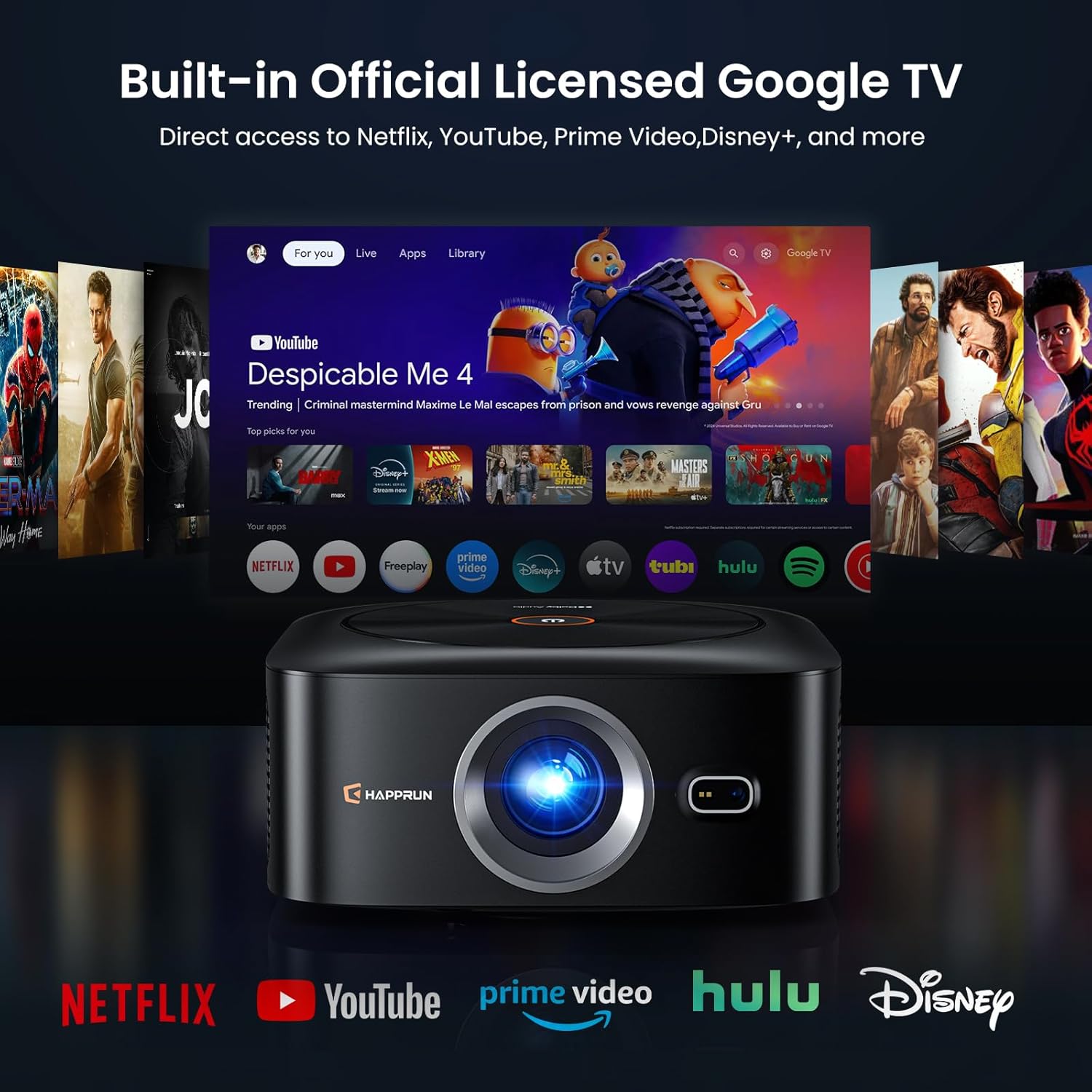 HAPPRUN Google TV 4K Smart Projector – 1500 ANSI HAPPRUN Google TV 4K Smart Projector – 1500 ANSI