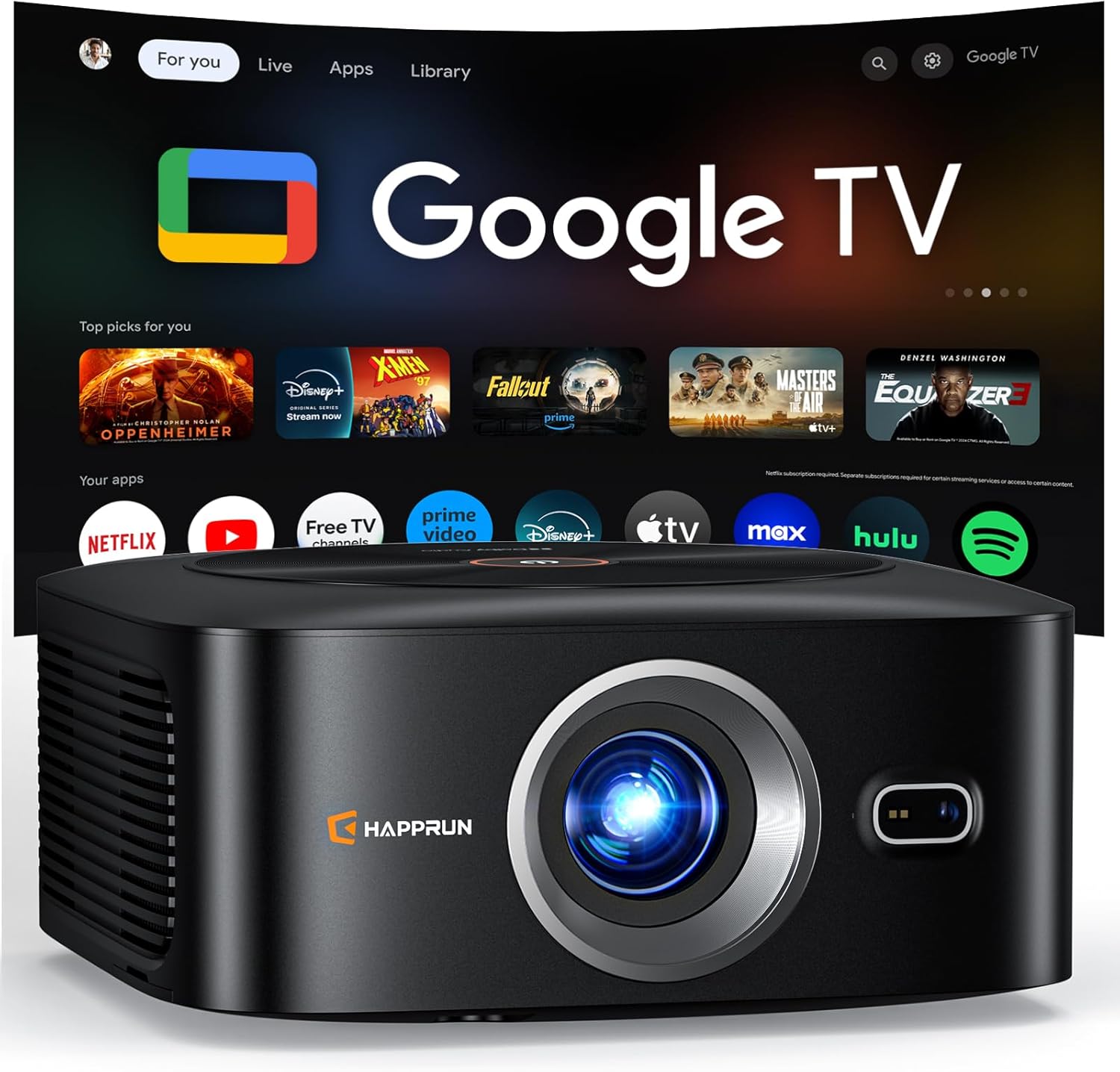 HAPPRUN Google TV 4K Smart Projector – 1500 ANSI