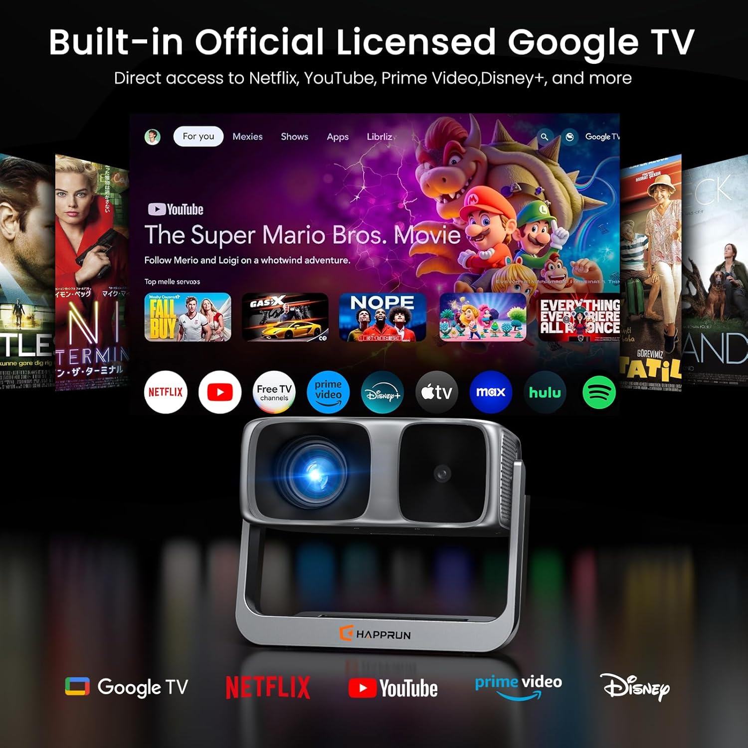 happrun 4k 2000 ansi with adjustable 270 stand