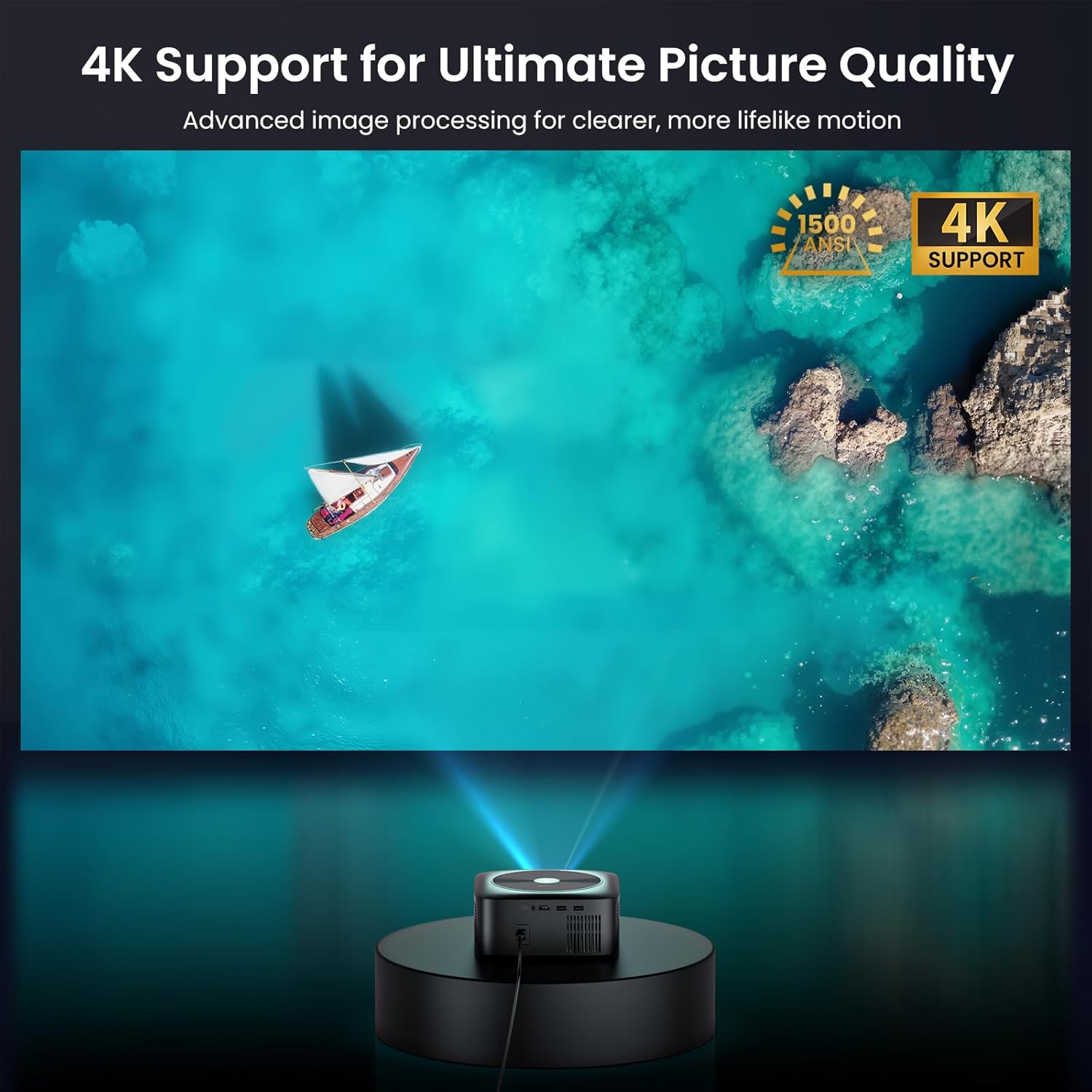 HAPPRUN Google TV 4K Smart Projector – 1500 ANSI